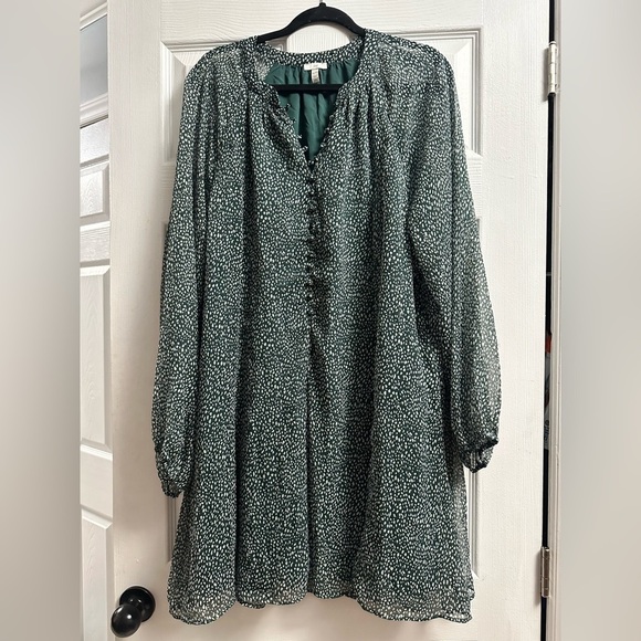 Joie Limited Edition Green Arctic Animal Spot Balloon Sleeve Dress Size XL - Picture 1 of 13